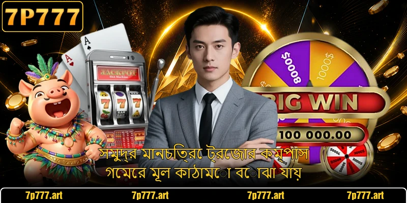 সমুদ্র মানচিত্রে ট্রেজার কম্পাস গেমের মূল কাঠামো বোঝা যায়